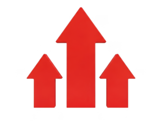 Group of red arrows pointing up isolated on transparent background