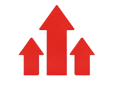 Group of red arrows pointing up isolated on transparent background - Powered by Adobe