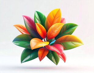 A vibrant, colorful, stylized cluster of glossy leaves on a light backdrop