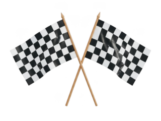 Crossed checkered flags waving isolated on transparent background