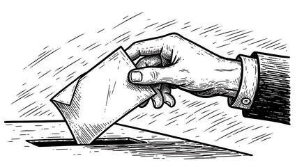 hand throws a ballot paper for elections sketch engraving illustration T-shirt apparel print design