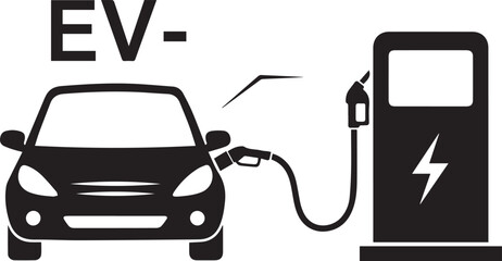 Electric Car Charging Station Outline Icon silhouette vector black on a white background