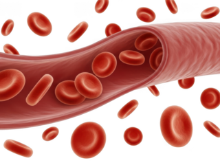 Red blood cells flowing through vein isolated on transparent background