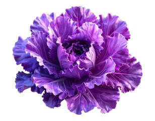Isolated vibrant purple ornamental cabbage plant with ruffled leaves