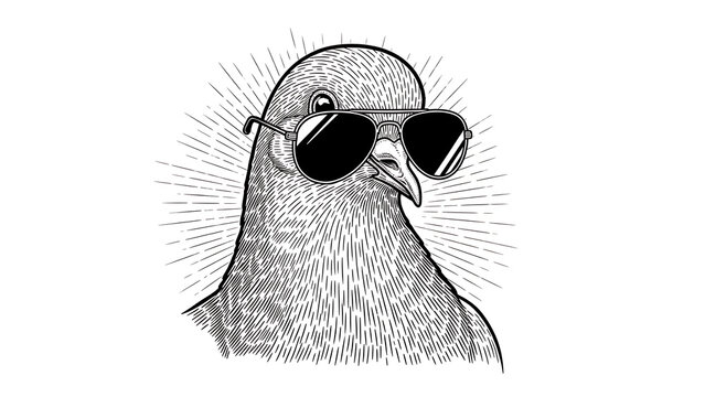 dove in sunglasses sketch engraving illustration T-shirt apparel print design Scratch board imitatio