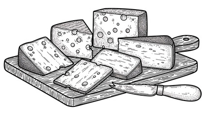 cheese sliced on a cutting board color sketch engraving illustration T-shirt apparel print design Sc