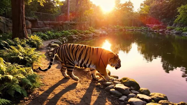 Majestic Tiger in a Zoo Habitat - A Stunning Wildlife Portrait.