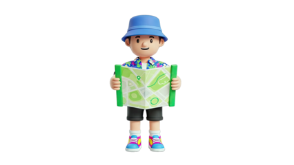 Cartoon boy holding a map