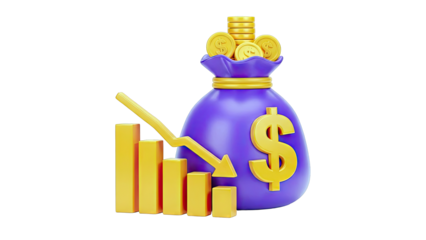 Financial Decline: Money Bag and Downward Trend Chart