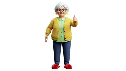 3D Cartoon Grandma Giving Thumbs Up