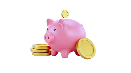 Pink Piggy Bank with Golden Coins