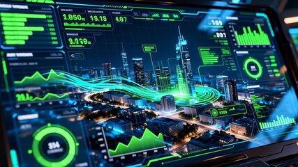 Futuristic city data dashboard - Powered by Adobe