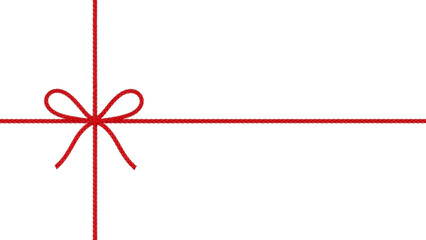Red string bow tied neatly across a white background, perfect for festive gift wrapping