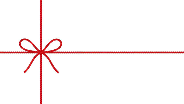 Red string bow tied neatly across a white background, perfect for festive gift wrapping