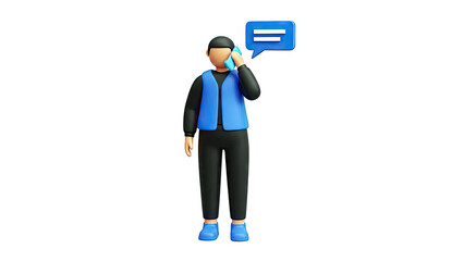 3D Character Talking on Phone with Speech Bubble