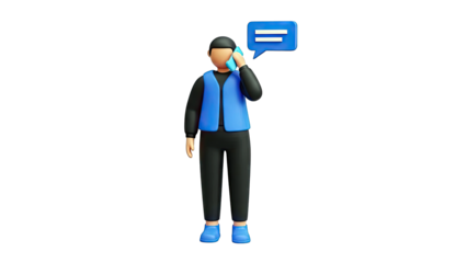 3D Character Talking on Phone with Speech Bubble