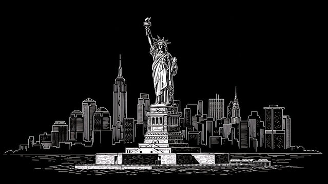 Statue of Liberty in New York sketch engraving vector illustration T-shirt apparel print design Scra