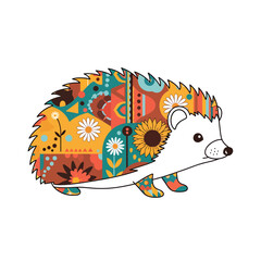 Naklejka premium Whimsical Boho Vector Illustration of a Hedgehog with Floral and Geometric Patterns