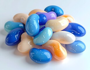 A cluster of colorful, glossy jelly-bean-shaped candies
