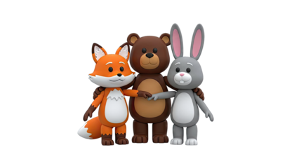Cartoon Fox, Bear, and Rabbit Hugging