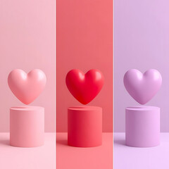 Colorful hearts on pedestals