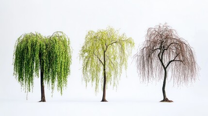 Three weeping willow trees, stages of growth