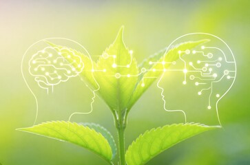 human and ai collaboration concept with green nature symbolism