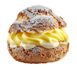 Cream puff pastry filled with yellow cream and topped with powdered sugar