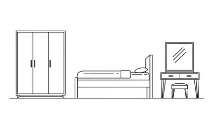 Simple bedroom furniture arrangement in a clean minimalist style silhouette