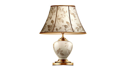 Classic table lamp with floral patterned ceramic base fabric lampshade traditional home lighting isolated on white background