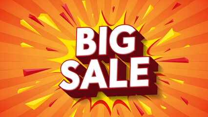 Vibrant orange yellow big sale promotion graphic with dynamic radial burst design announcing a massive discount offer for retail shopping marketing events