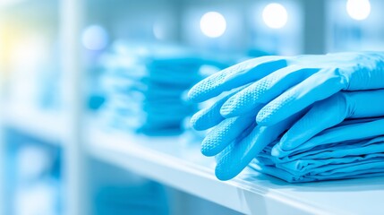 Clean Surgical Gloves on Shelf in Medical Facility Setting