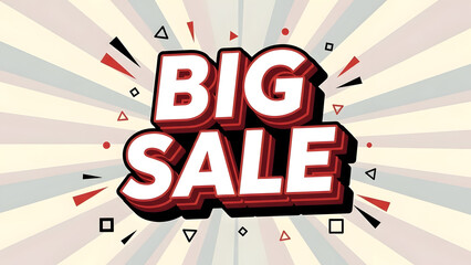 Eye-catching big sale advertisement featuring bold red and white text on a vibrant retro pop art background with radiating lines and geometric shapes ideal for discount promotions