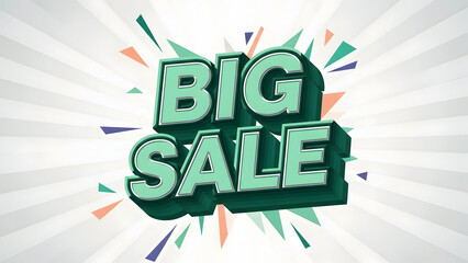 Big Sale marketing promotion graphic with bold 3D green text on a vibrant background announcing discounts and special offers for shopping and retail events