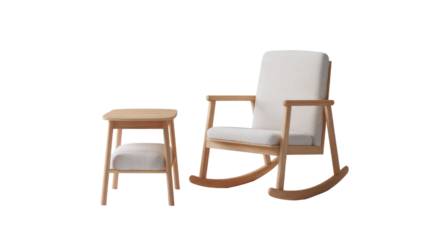 Rocking chair and small table with cushion on black background