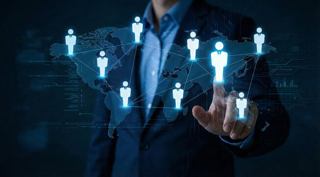 Global Human Resource Management concept. international workforce connection, HR, HRM strategy and team collaboration using digital technology for managing employees across the world - Powered by Adobe