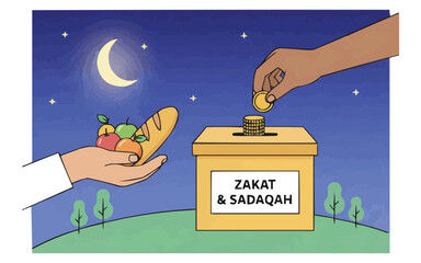 Charitable giving at night with food and money