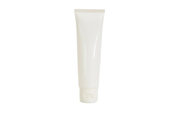 A cosmetic white tube mockup for cream or sunscreen. A plastic tube isolated on a transparent background