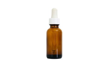 Cosmetic serum bottle with a dropper mockup. Brown glass bottle with a dropper and a white cap isolated on a transparent background