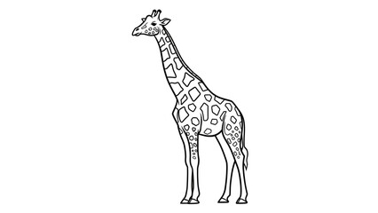 Naklejka premium Minimalist Black White Giraffe Animal Vector Line Art Illustration