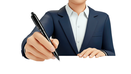 Businessperson writing with a pen