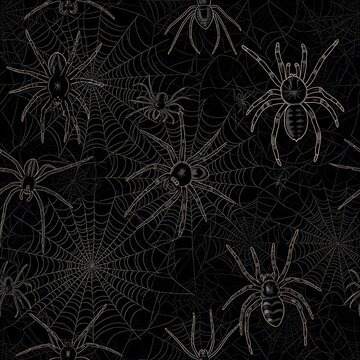 Spider web and arachnid illustration pattern for halloween or horror themes