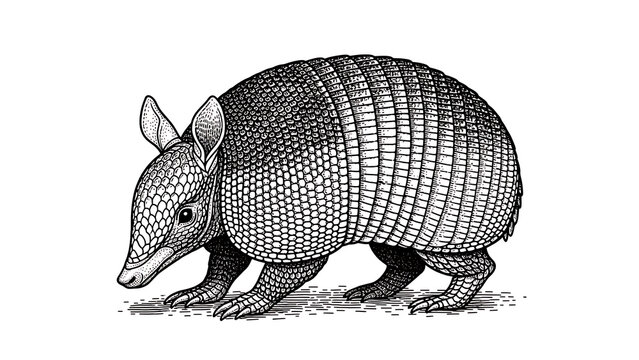 Armadillo cingulata animal sketch engraving illustration T-shirt apparel print design Scratch board