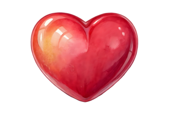 Shiny Red Watercolor Heart isolated on a transparent background