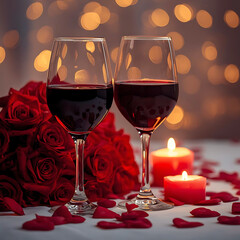 Romantic evening with wine and roses