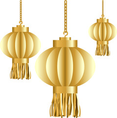 Imlek, Elegant gold lanterns ideal for festive decorations, weddings, and cultural events, adding a luxurious touch to any setting.