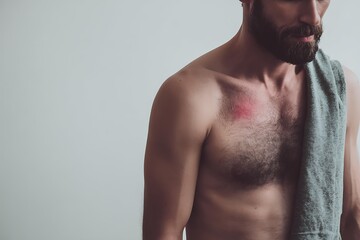 Upper torso diagram with heart pain highlight cardiology healthcare concept serious professional mood medical tone frontal view, Realistic Photo