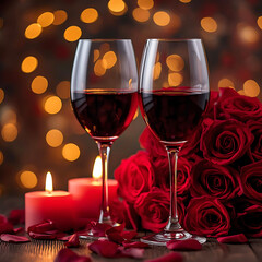 Romantic evening with wine and roses