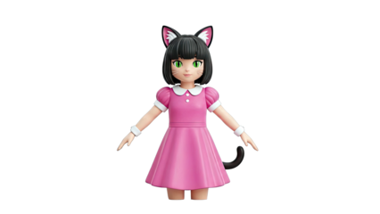 3D Render of a Cute Anime-Style Girl with Cat Ears and Tail