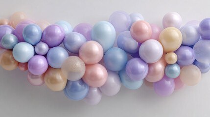 A delicate array of pastel-colored balloons, creating a whimsical and festive atmosphere